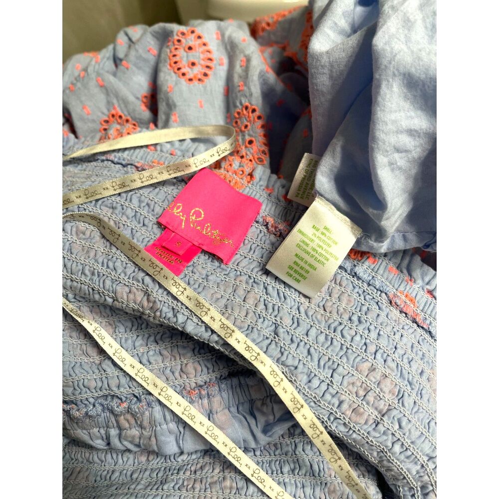 Lilly Pulitzer Rainna Eyelet Smocked Dress Blue Peri Chambray Dobby Eye Small - Picture 7 of 11